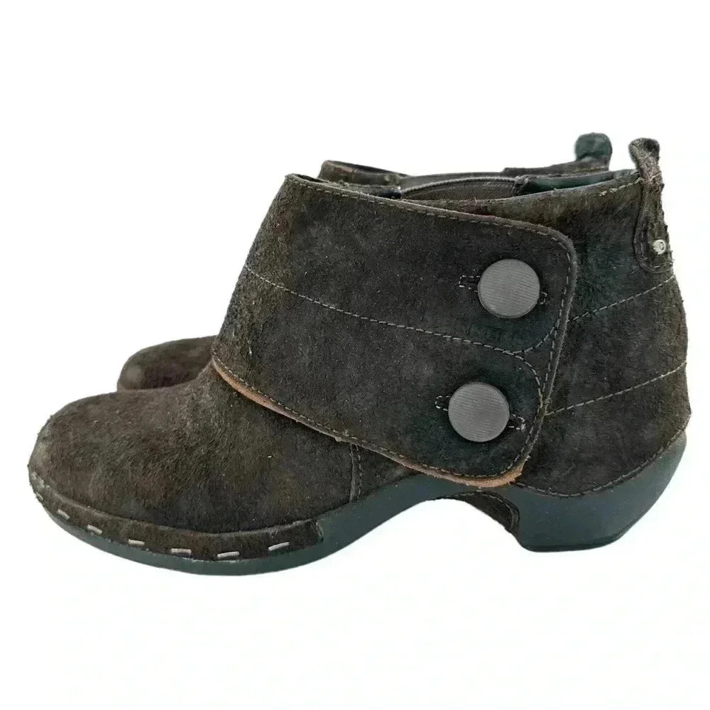 Merrell Luxe button ankle bootie 10 41 espresso brown suede stapled clog boot - Picture 4 of 13